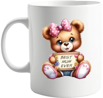 signkitsuk Best Mum Ever 11oz Mug - Adorable Teddy Bear Design - Heartwarming Gift for Mother's Day, Birthdays or Just Because - Show Your Appreciation for The Most Amazing Mum in The World