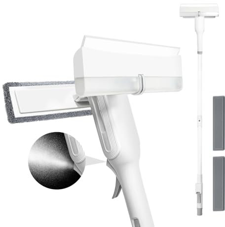 Duschabzieher Langer Stiel Wasserschieber Abzieher, Fensterwischer und Fensterabzieher 2 in 1, 130cm Duschabzieher Fensterputzer Set Bad Fliesen Abzieher Dusche Boden mit WassersprüHfunktion (Weiß)