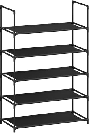 WOLTU Schuhregal – 5-Ebenen-Schuhaufbewahrungsorganisator mit schmalem Regal für Flur/Wohnzimmer/Korridor, Metallgestell, kompakte und abnehmbare Regale, 61x28x89 cm, Schwarz
