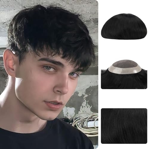 Zakya Mens Toupee Human Hair Replacement System, Toupee for Men PU & Lace Base for Thinning Hair 6 * 9 Inch Base Size