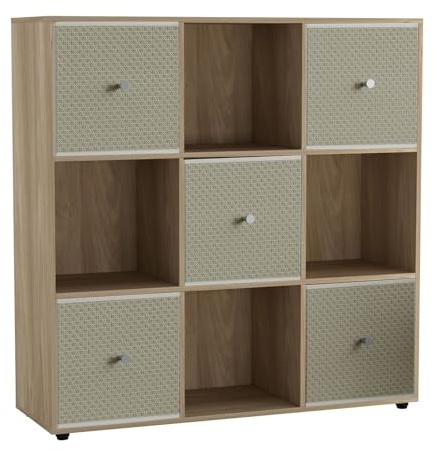 URBNLIVING 9 Cube Storage Unit with 5 Foldable Fabric Drawers, Wooden Freestanding Bookcase Shelf Organiser, Modern Cube Shelving for Bedroom, Office, Living Room, Toys, Clothes & Books