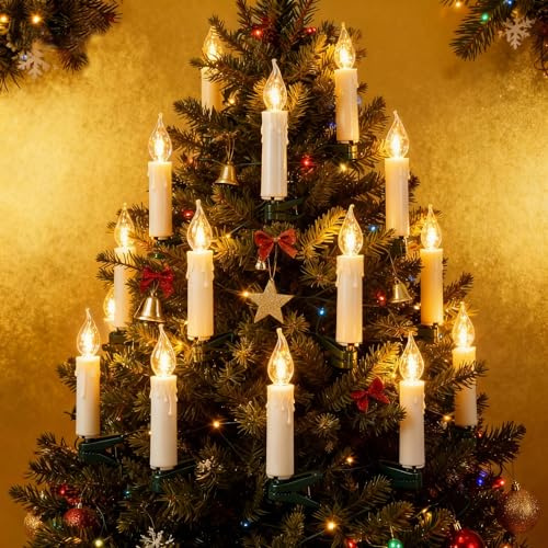 Aigostar Lichterkerzen Weihnachtsbaum mit Akku 2 * 5m Kerzen Lichterkette Weihnachtsbaum: 50 Weihnachtsbaumkerzen mit Clip - 8 Modi（Batterien nicht im Lieferumfang enthalten