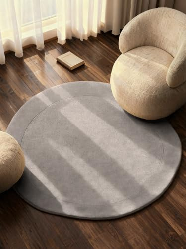 Villeroy & Boch Wollteppich Kivi Organisch Rund - Weicher Natur Wohnzimmerteppich mit Bordüre, Handgemacht & Natürlich, Modern für Wohnzimmer, Schlafzimmer, Esszimmer, Flur - Natur Grau, Ø 160 cm