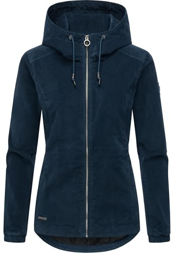 Ragwear Damen leichte Übergangsjacke kurze Jacke in feiner Kord-Optik mit Taillenzugkordel und verstellbarer Kapuze Dankka Cordy YOUMODO Petrol Gr. XXL