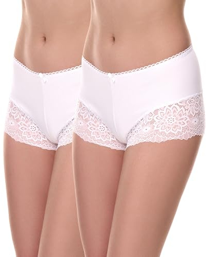 Merry Style Damen Boxershorts aus Baumwolle mit Spitze atmungsaktive Unterhose mit längerem Bein weiche Damen Unterwäsche MSGAB107
