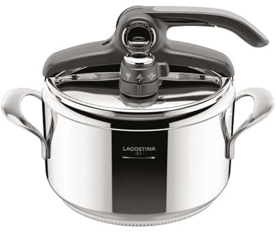 Lagostina Diva, Pentola a Pressione con Cestello Incluso, Capacità da 5 L | In Acciaio Inox, Fondo Lagofusion, Valvola a Due Pressioni, Compatibile con Induzione e Gas
