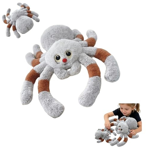 Xiyocadt Spinne Plüschtier, Stofftier Niedlicher, Groß & Klein Grau-Orange Plüschtiere, Weiches Kuschelspielzeug für Kinder & Deko, Geschenk für Liebhaber (30 cm,Spinne)