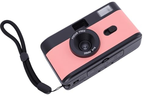 Tbest Film Camera 35MM Retro Reusable Vintage Style with 28MM F8 Lens and Flash for Photography Enthusiasts Travel Documentary ABS Black (Black Pink)