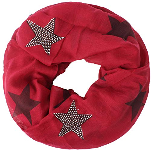 Gloop schal leichter Langschal mit Sterne Muster Schlauchschal Tuch Viele Farben, DunkelRot, One size