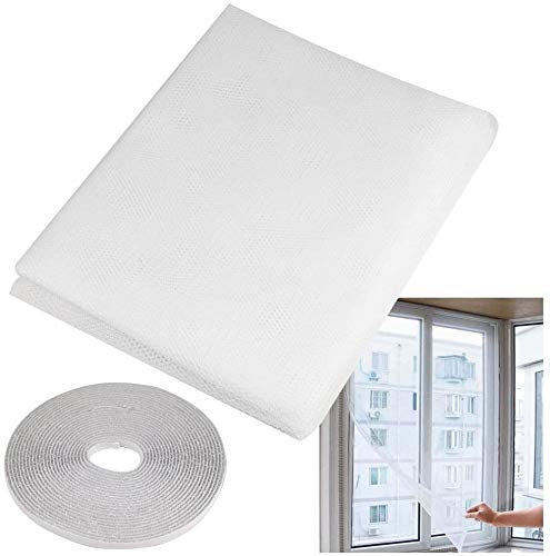 moustiquaire fenetre, Elebor 2 Packs 1.3 m x 1.5 m fenêtre Moustiquaire Filet en Maille Filet avec Rouleau de Ruban adhésif Blanc