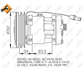NRF A/C Kompressor für Klimaanlage Klimakompressor mit ID: SD7H15 PAG 100 mit 152mm Riemenscheibe 2-Rillen 194121A1 1990755C3 1999755C2 32756