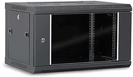 WAYTEX 37401 Coffret Armoire Réseau 19 Pouces 6U – L 600 x P 450 x H 368mm – Mural ou posé sur Pieds Fournis - Porte vitrée à Serrure - Couleur Noir