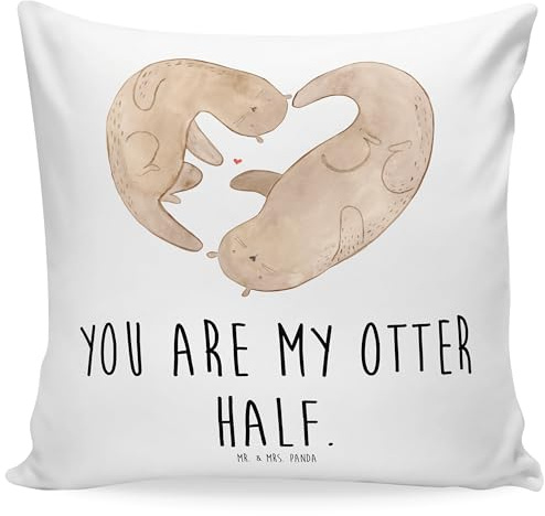 Mr. & Mrs. Panda Sofakissen Otter Herz - Geschenk, Verlobung, Fischotter, Seeotter, große Liebe, Dekokissen Sofa, verliebt, Sofakissen 40x40,