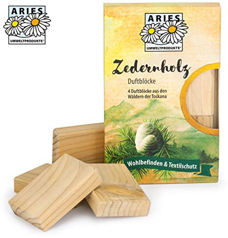 ARIES Zedernholz Duftblöcke – 100% natürlicher Schutz gegen Motten im Kleiderschrank – 4er Set