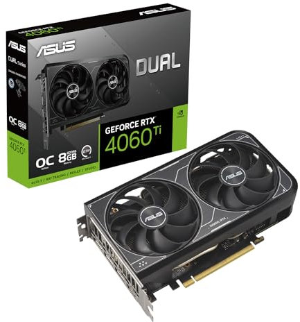 ASUS Dual GeForce RTX 4060 Ti V2 OC Edition 8GB GDDR6 (PCIe 4.0, 8GB GDDR6, DLSS 3, HDMI 2.1a, DisplayPort 1.4a, diseño de 2 ranuras, diseño de ventilador Axial-tech, tecnología 0dB).