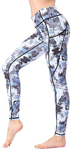 FLYILY Frauen Yoga Pants Gedruckt hohe Taillen-Power Flex Capris Workout Gamaschen für Fitness Laufen(Camouflage,M)