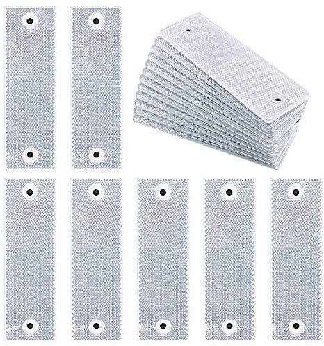 Swpeet 20Pcs Universal White Plastic Rectangular Stick-on Car Reflector Sticker, Door Reflectors Interior White Compatible Warning Plate Adhesive Reflector for Most Car