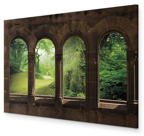 murando - Wandbilder XXL Fensterblick 120x80 cm 1 tlg - Wand Deko Vlies Leinwand Bilder Groß Wanddeko Wohnzimmer Schlafzimmer Kunstdrucke - Wald Bäume grün d-C-0172-b-a