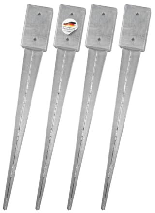 SunnyDeals Einschlaghülsen für Pfosten 9x9 cm, extra lang | 4er Set Bodeneinschlaganker verzinkt | Einschlaghülsen ca. 91x91x900 mm | Bodenanker für Kantholzpfosten ohne Betonieren