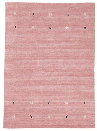 carpetfine Wollteppich Gabbeh Uni Rosa 200x250 cm | Moderner Teppich für Wohn- und Schlafzimmer