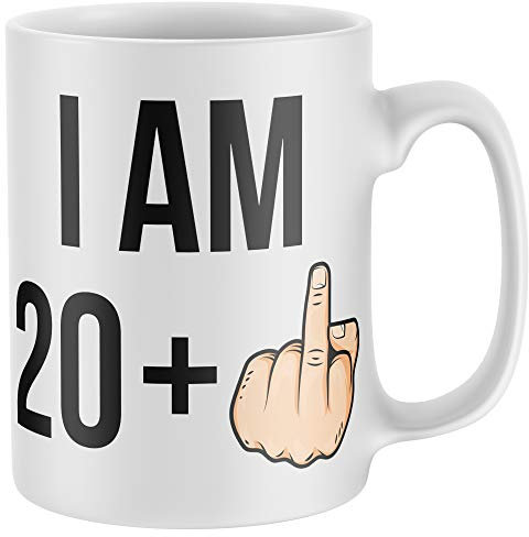 Purple Print House I Am 20 + 1 21st Bday Middle Finger Mug - Funny Birthday Rude 21 Year Old Gifts For Him - Joke Present Idea, White, One Size