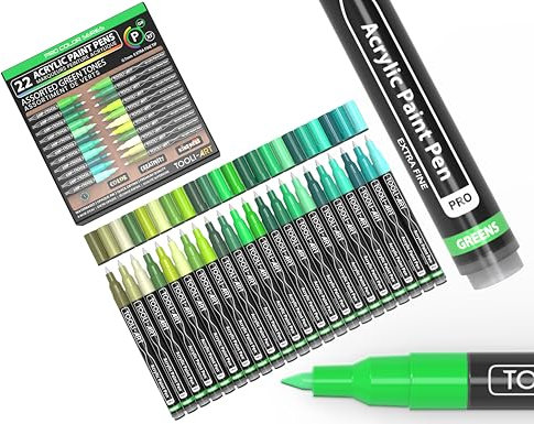 Stylos de peinture acrylique Ensemble de 22 marqueurs assortis de la série Pro Color, pointe extra fine de 0,7 mm pour la peinture rupestre, le verre, les tasses, le bois, la toile, non toxique(vert)
