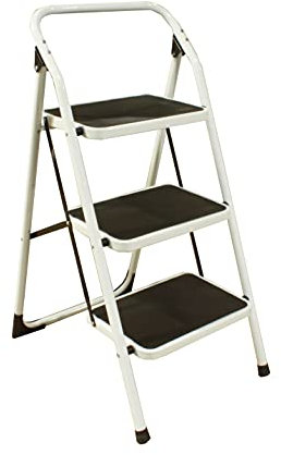 Escalera 3 peldaños Extra Anchos, Taburete Plegable, peldaños y Patas Antideslizantes