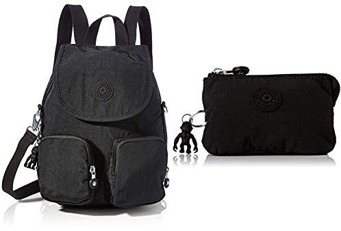 Kipling Womens Firefly UP Backpacks, Black Noir, 14x22x31 cm + Womens CREATIVITY S POUCHES/CASES, Black Noir, 4x14.5x9.5 cm