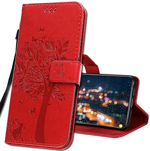 IMIRST Coque pour Xiaomi Redmi Note 8 Rabat Étui, Xiaomi Redmi Note 8 Protection Housse en Cuir PU, Coques Portefeuille pour Xiaomi Redmi Note 8 Smartphone. KT1 Wish Tree Red