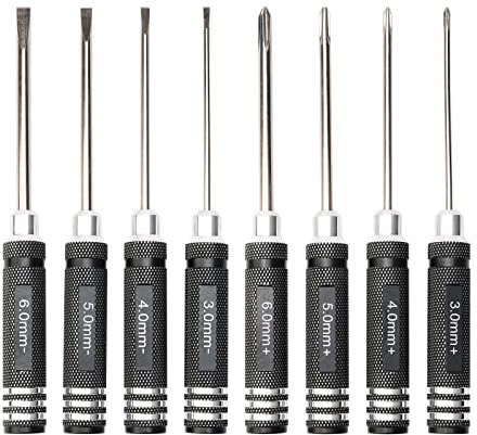 Newzoll 8Pcs 3/4/ 5/ 6mm RC Car Repair Tool Kit, 4 Phillips Screw Drivers 4 Flat Head Screwdrivers Maintenance Tool Set for RC Car FPV Airplane Boat Multirotors Quadcopter Helicopter