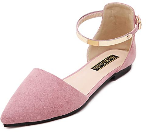 Unifizz Casual D'Orsay punta punta cinturino alla caviglia fibbia Comfort Ballerina ballerine scarpe, rosa, 39 EU
