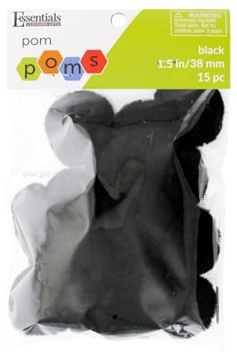 Essentials By Leisure Arts Pom Poms, Black, 1.5, 15 Pieces Per Pack