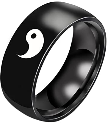 Epinki Ringe Herren 8MM, Schwarz Herrenring Bandring Tai Chi Yin Yang Edelstahl Ringe Mann, Gr.67 (21.3)