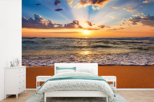 Selbstklebend Tapete Wandpapier Wandaufkleber Fototapete Tapeten Wanddeko 600x400 cm Strand - Sonnenuntergang - Meer - Wolken - Horizont