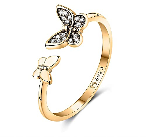 Ring für damen aus silber gebildet von zwei Schmetterlingen. Ringe für frauen aus silber mit silberner oder goldener Oberfläche. Schmuck damen ideal für Paare, Mütter, Freundinnen. Damen ringe silber