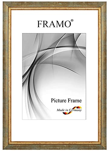 FRAMO Barock Bilderrahmen 30 x 40 cm aus Massivholz | Türkis Gold | Farbe/Größe wählbar | Retro Vintage Antik Rahmen N°060
