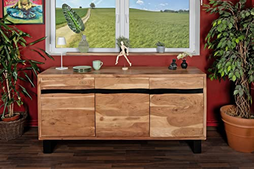 SAM Sideboard Kyoto IV, Akazienholz massiv & naturfarben, Kommode mit je 3 Türen & Schubladen, Holzschrank mit Kufengestell in U-Form, 175 x 45 x 85 cm