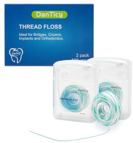 840D Fluffy Floss Threaders, Deep Clean Zahnseide für Zahnspangen, Brücken und Implantate, Super Floss Pre-Cut Strands und Mint Aroma, 100 Threaders (2Pack)