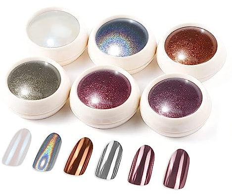 BISHENGYF 6 Box Chrome Nail Glitter, Holographic Classic Nail Art Powder Set, Shiny Nail Glitter Powder with Magic Mirror Finish for Nail Art Design Decoration