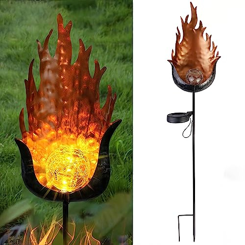 KZT Solar Gartenleuchte LED Solarlampen für Außen Wasserdicht IP65 Solarleuchten Metall Flamme Gartendeko Solar Wegeleuchte Solarlampe Weg Dekorative Lampe für Terrasse Hof Rasen Patio Hinterhof