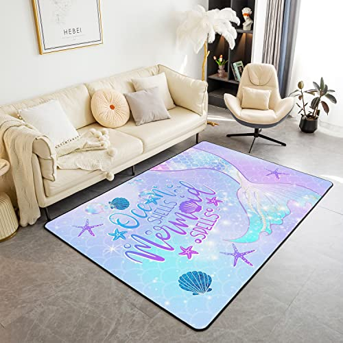 Mermaid Weich Teppich 100x150cm Lila Blau Mermaid Scale Teppich Baby Girl Ozean Marine Them Wohnzimmer Teppich für Küche und Balkon Glitzer Princess Style Bodenmatte Teppich für Wetterfest Dekor
