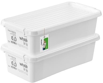 PAFEN 2x Aufbewahrungsbox mit Transparent Deckel 6L - 40 x 20 x 12 cm - Boxen Aufbewahrung Stapelboxen mit Verschlussclips Kunststoffbehälter Kleiderboxen Organizer | Weiß