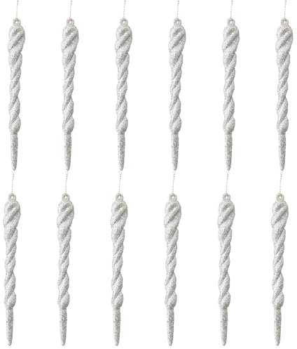 SECALIFE 12 PCS Christmas Tree Decorations Fake Snow Droplet Baubles, 13CM Icicles, Silver
