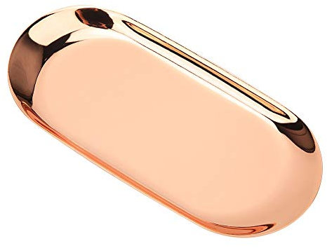 Oval Vanity Tray, Stainless Steel Aromatherapy Candle Tool Tray Jewelry Storage Organizer Bathroom Towel Napkin Tray(Rose Gold)