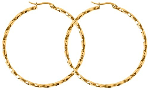 day.berlin Creolen Twist in Gold 18k vergoldet, große Damen Ohrringe gedreht, 5cm Durchmesser 2mm stark, 316L Edelstahl nickefrei und wasserfest 6L Edelstahl nickefrei und wasserfest