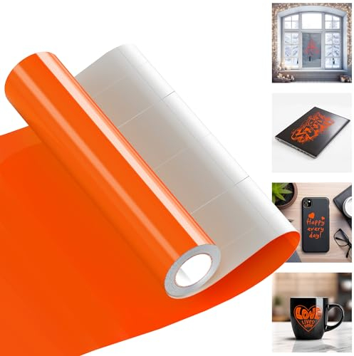 JAVIGA Vinylfolie Plotter Orange Plotterfolie Vinyl Rolle für Cricut, Wasserdichte Glänzende Selbstklebende Folie für DIY-Aufkleber, Dekoration, Geburtstag, 30,5x305cm