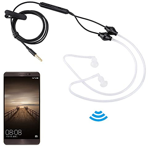 PUSOKEI 3.5mm Air Acoustic Tube Earpiece, Stereo Radiation Protection Headphones Earpiece With CTIA/OMTP Mode Switch, Fits for Almost All Smartphones (Black)