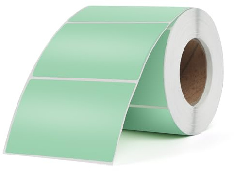 FINDAT Grün Etiketten 76 x 50 mm Vinyl Rolle Selbstklebende Thermo-Aufkleber Wasserdichtes Rechteck Drucker Etiketten für Büro DIY Design Barcode Versand 500 Stück