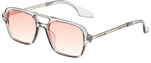 WDZAYXC Trendy Vintage Square Sonnenbrille für Damen und Herren Metall Design,UV 400 Schutz(Grau/Rosa)