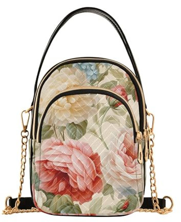 Vintage Orientalische Blumen Damen Crossbody Handtaschen mit Reißverschluss, lässige Leder Handy Geldbörse Crossbody Taschen für Damen, mehrfarbig, Einheitsgröße